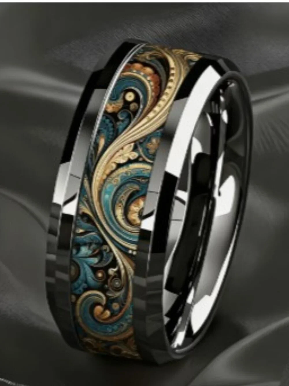 304L Stainless Steel Retro Style Size 11 Ring Baroque Curly Grass Pattern Design